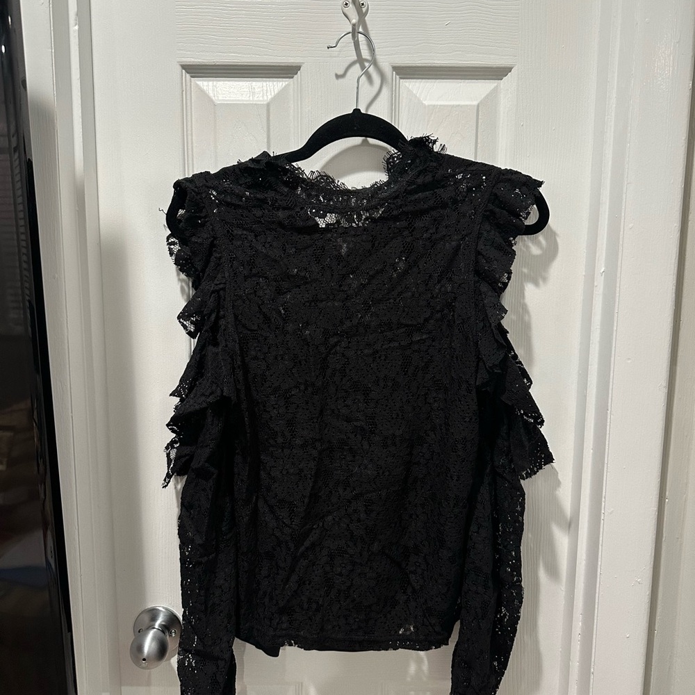 Who What Wear Elegant Black Lace Blouse